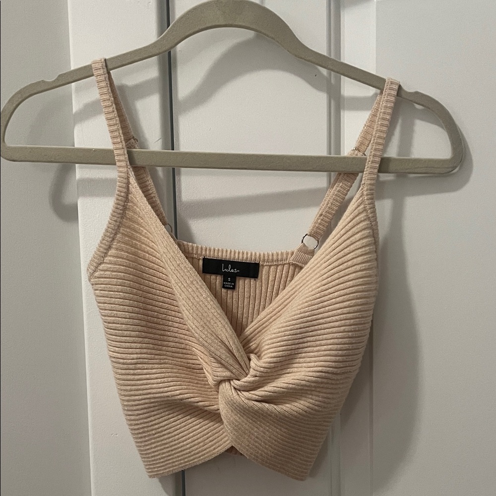 Lulu's Cream Ribbed Twist Crop Top